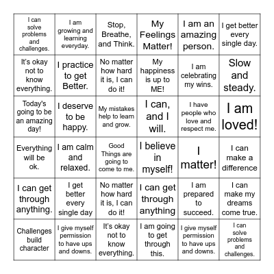 Affirmations Bingo Card
