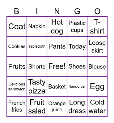 Kids 2 Bingo Card