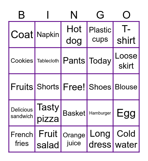 Kids 2 Bingo Card