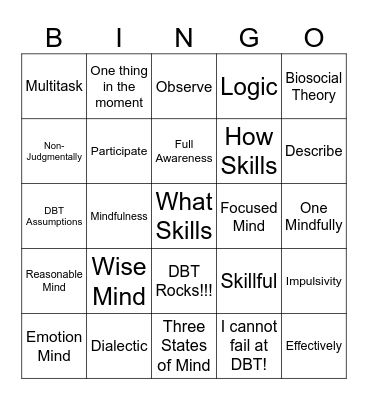 DBT Bingo Card