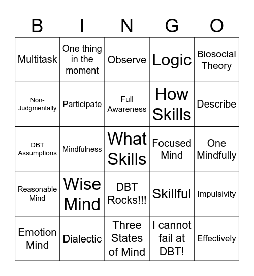 DBT Bingo Card