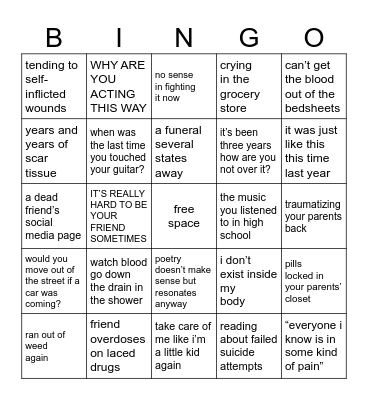 bad time Bingo Card