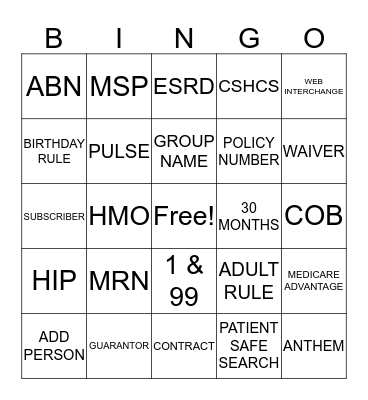 Cerner Registration Bingo Card
