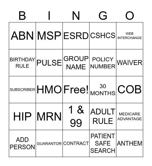 Cerner Registration Bingo Card
