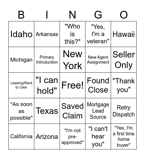 Dialing Bingo Card