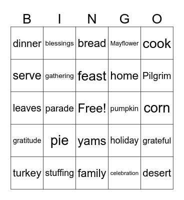 Thanksgiving BINGO Card