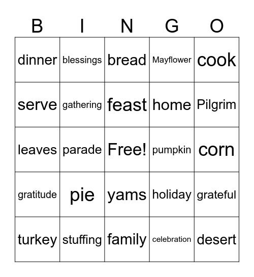 Thanksgiving BINGO Card