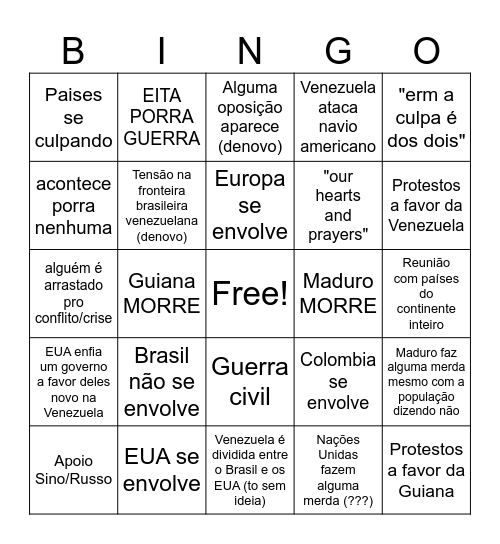 crise moment venezuela Bingo Card