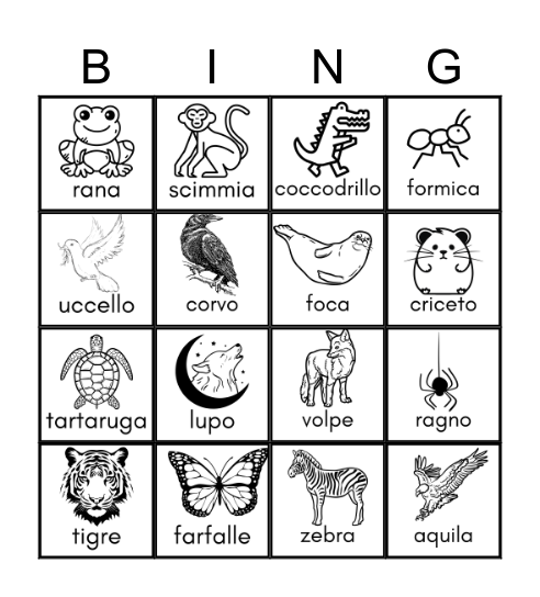Gli Animali Bingo Card