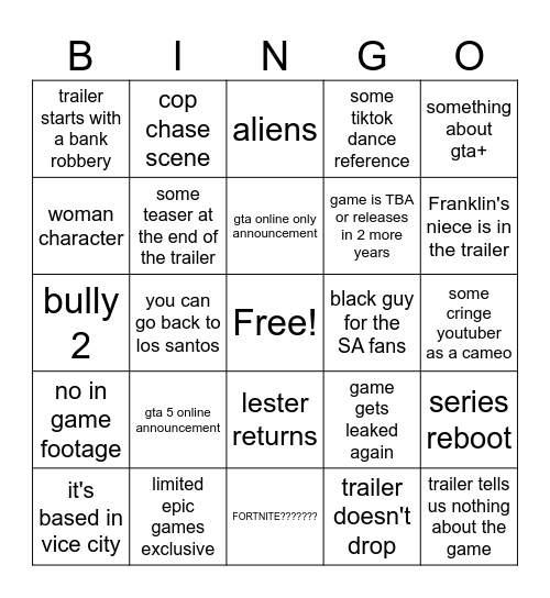 gta 6 bingo Card