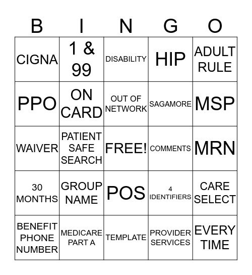 CERNER REGISTRATION Bingo Card