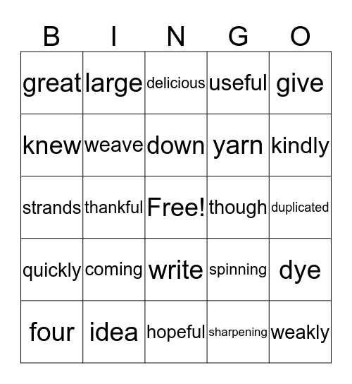 2nd Grade Lesson 23 Bingo Card