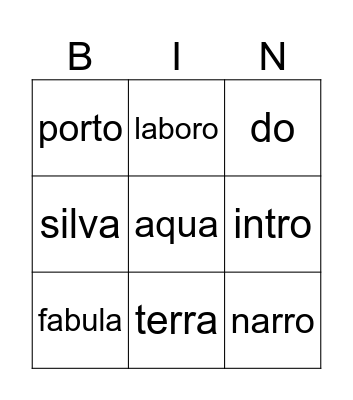 Latin Lesson 1: Verbs & Nouns Bingo Card