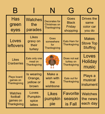 Thanksgiving Bingo Card