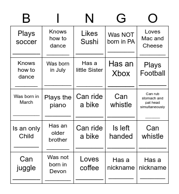 HUMAN BINGO Card