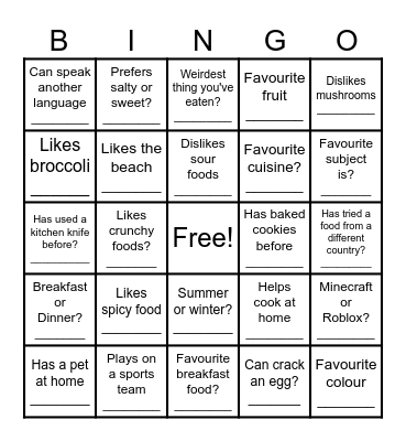 Get to know you Bingo Card