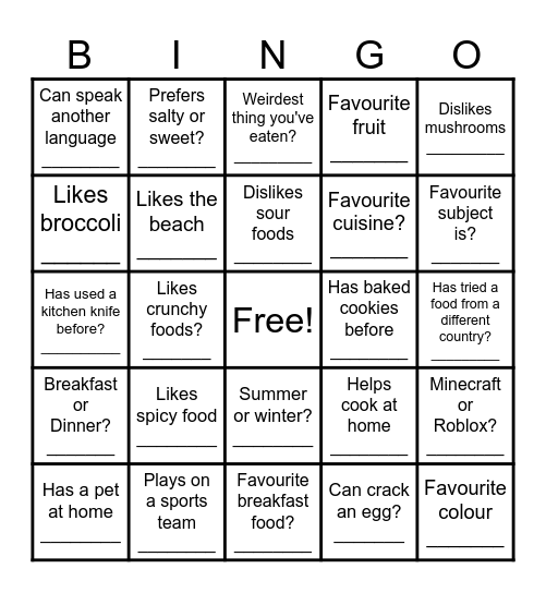 Get to know you Bingo Card