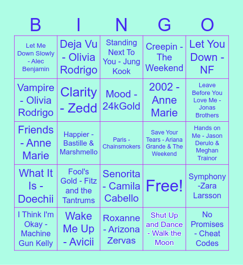 Music Bingoooooooooooooooo Bingo Card