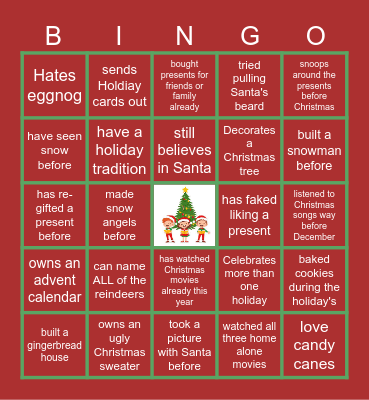 Virtual Holiday Bingo Card