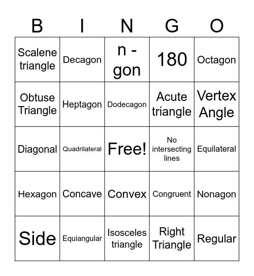 Polygon/Triangles Bingo Card