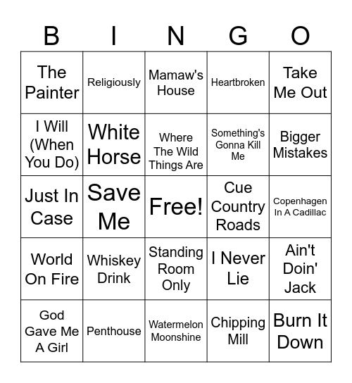 Country Bingo Card
