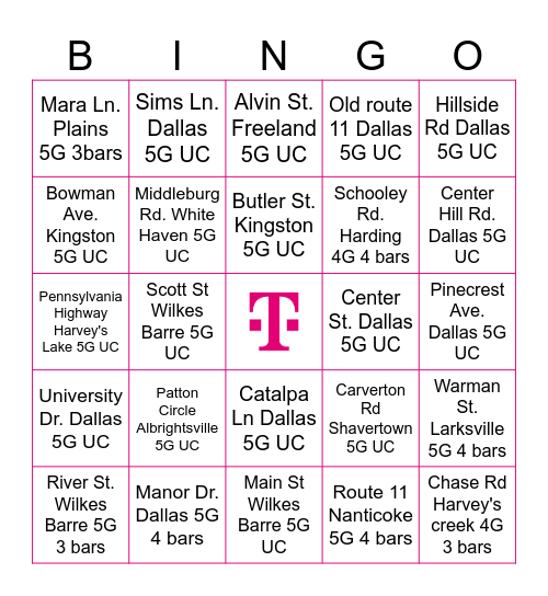 T-Mobile Bingo Card