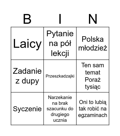 Wojtyniak Bingo Card