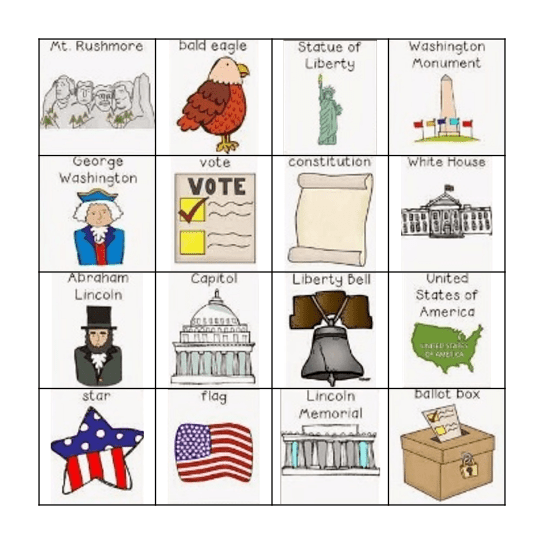 Patriotic Words Bingo Card