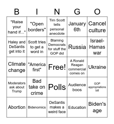 GOP Debate #3 Bingo Card