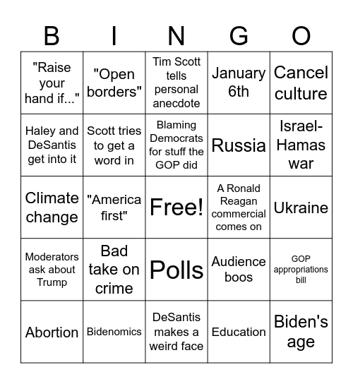 GOP Debate #3 Bingo Card