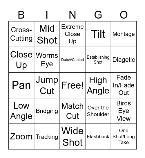 Film Techniques - Test Your Knowledge! Bingo Card