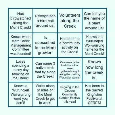 Merri Merri Wayi Bingo Card