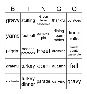 Thanksgiving Bingo Card