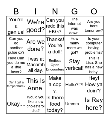 Dr. Schwartz Bingo Card