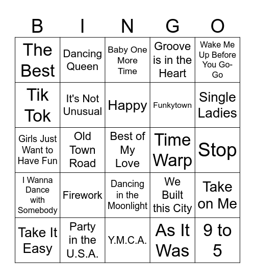 Musical Bingo Card