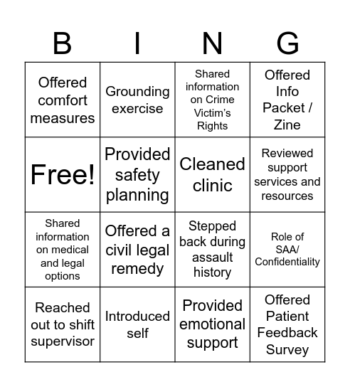 SAVA Advocacy - Mock Exam Bingo Card