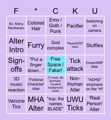 Fake Disorders Bingo Card