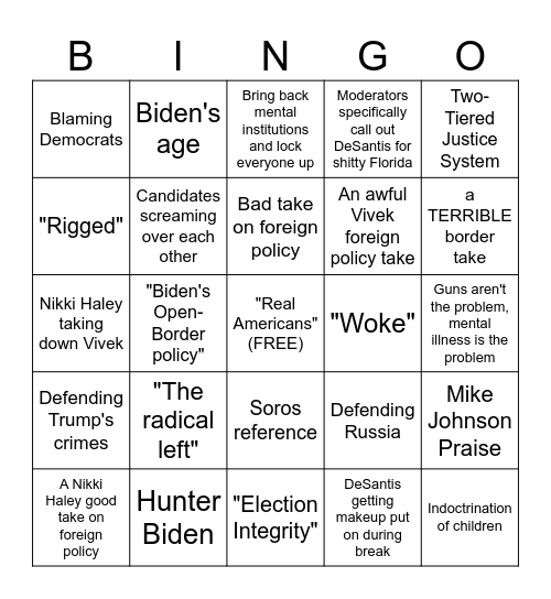 Debate Bingo Card