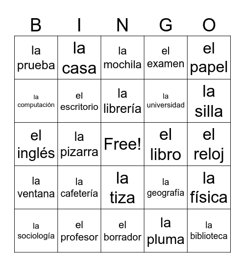 Vocab Bingo Card