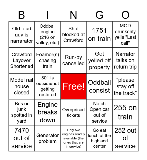 RIDING THE CONWAY SCENIC BINGO Card