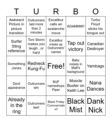 Youngest Men alive, Speedboat Dreamboat Edition of Dynamite Bingo Card