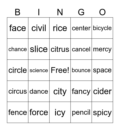 CE, CI, CY Beginner Bingo Card