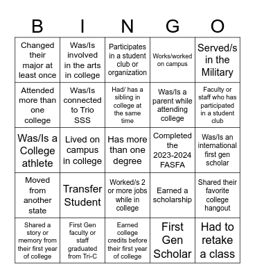 FIRST-GEN BINGO. Bingo Card