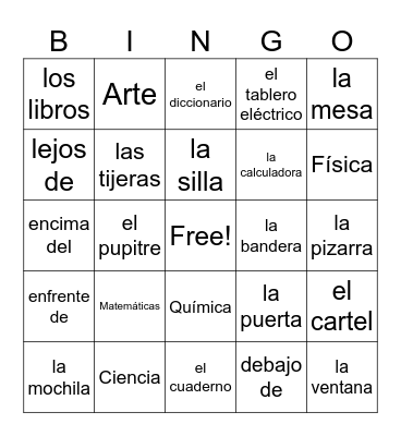 (Q3)Spanish School Supplies Bingo Card