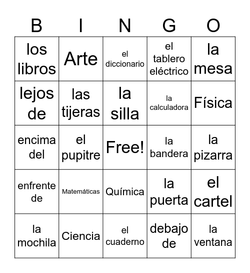 (Q3)Spanish School Supplies Bingo Card