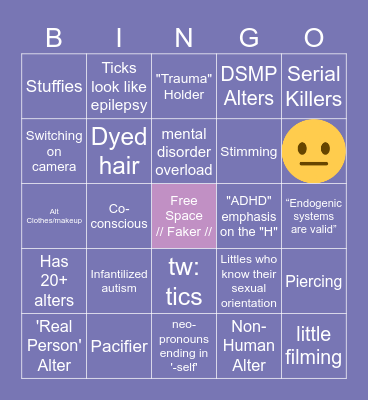 Disorder Cringe! Bingo Card