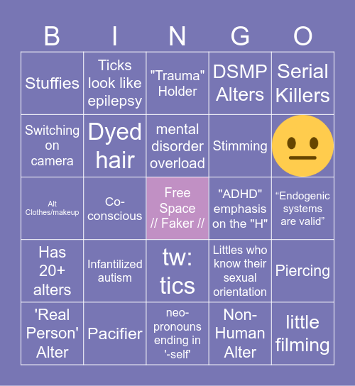 Disorder Cringe! Bingo Card