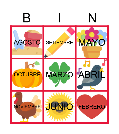 LOS MESES DEL AÑO Bingo Card