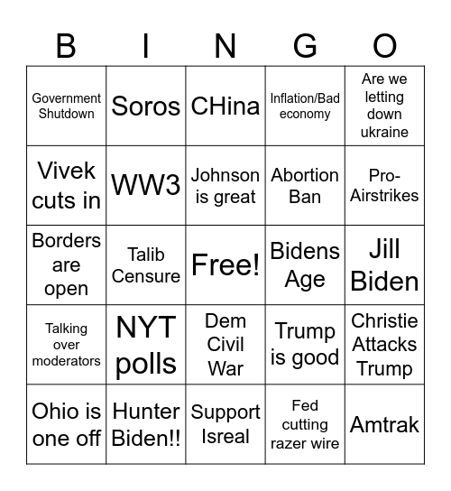 Debate Bingo Card