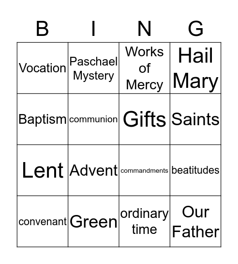 CCD Review Bingo Card